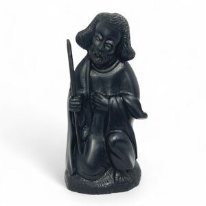 Vtg ST JOSEPH Hand Carved Ebonized Wood Kneeling SAINT Statue 6.5" Figure -Black
